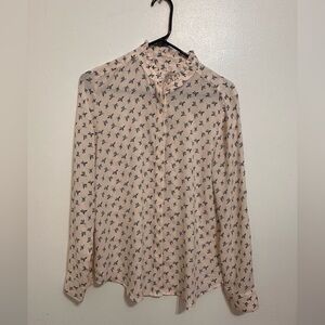 LOFT Bird Print Blouse - Cream and Black